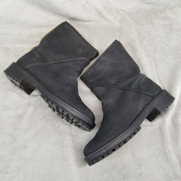Zara Basic Shoes Womens EU 38 US 7 Black Leather Zip Gold Combat Boots *Read* - Picture 2 of 11